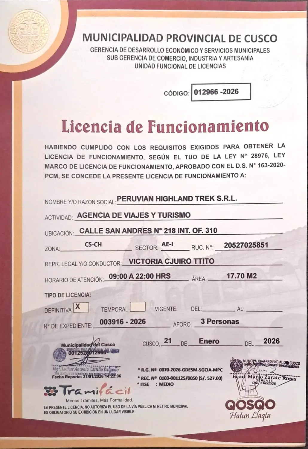 Licencia de Funcionamiento